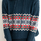 Casual Christmas Snowflake Ribbed Hooded Sweater - liwisi