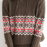 Casual Christmas Snowflake Ribbed Hooded Sweater - liwisi