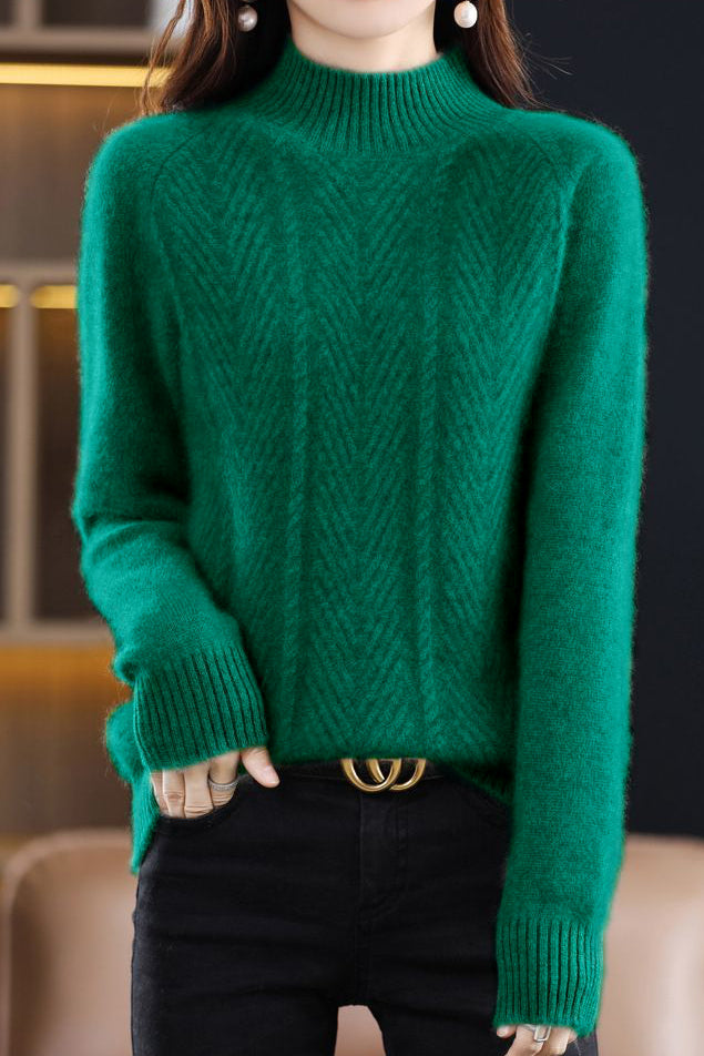 Casual Half-High Neck Ribbed Pullover Sweater - liwisi