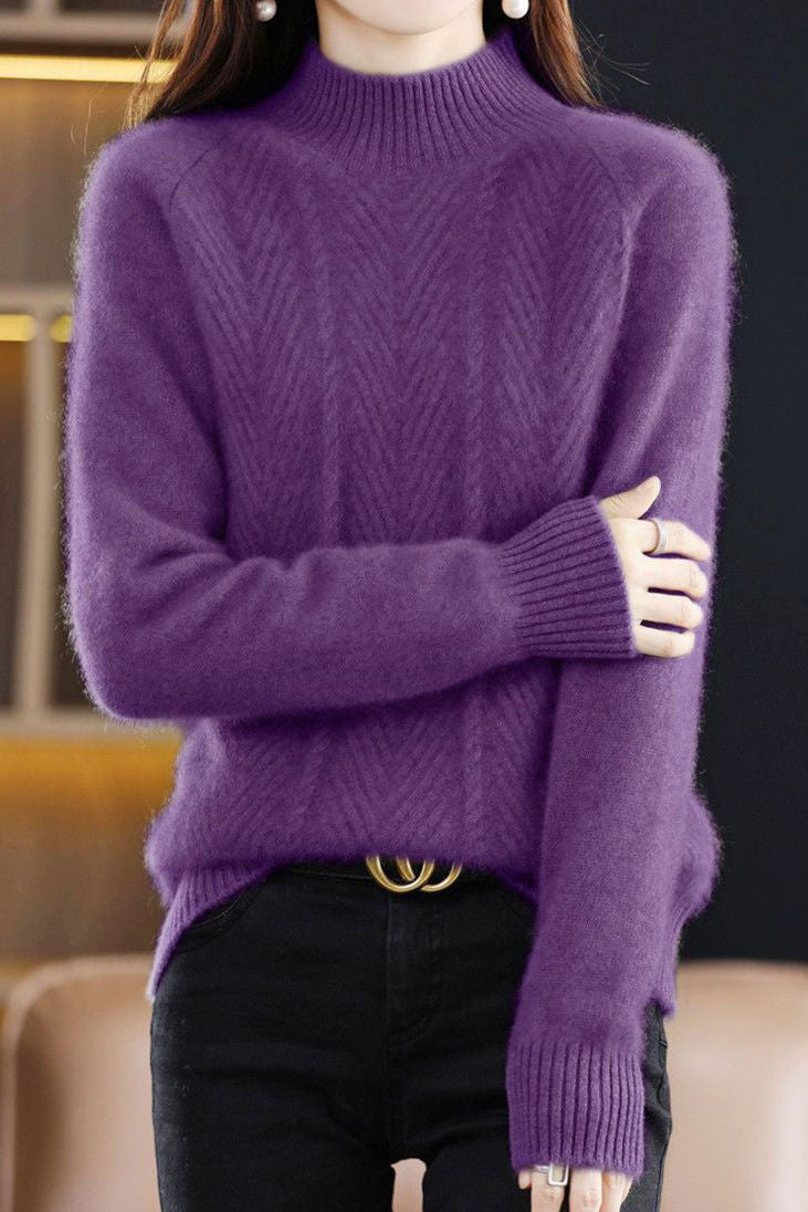 Casual Half-High Neck Ribbed Pullover Sweater - liwisi