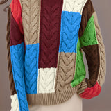 Casual Round Neck Color-Block Ribbed Sweater