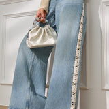 Casual Washed Lace Patchwork Straight Leg Jeans