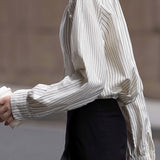 Casual Commuter Pearl Button Striped Long Sleeve Shirt