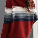 Casual Striped Color-Block Knitted Hooded Sweatshirt