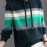 Casual Striped Color-Block Knitted Hooded Sweatshirt