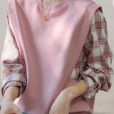 Casual Fake Two-Piece Plaid Pullover Hoodie