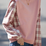 Casual Fake Two-Piece Plaid Pullover Hoodie