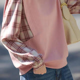 Casual Fake Two-Piece Plaid Pullover Hoodie