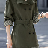 Casual Stand-Collar Double-Breasted Fake Two-Piece Coat