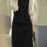 Casual Ruffled Crew Neck Fake Two-Piece Dress