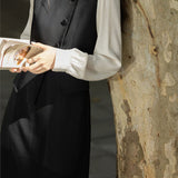 Casual Ruffled Crew Neck Fake Two-Piece Dress