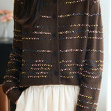 Casual Versatile Speckled Striped Cardigan