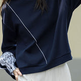 Casual Minimalist Fake Two-Piece Paneled Striped Color-Block Sweatshirt