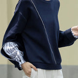 Casual Minimalist Fake Two-Piece Paneled Striped Color-Block Sweatshirt