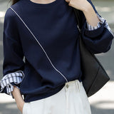 Casual Minimalist Fake Two-Piece Paneled Striped Color-Block Sweatshirt