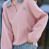 Casual Versatile Denim Paneled Fake Two-Piece Sweatshirt