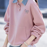 Casual Versatile Denim Paneled Fake Two-Piece Sweatshirt