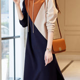 Casual Versatile Hooded Color-Block Straight Dress