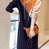 Casual Versatile Hooded Color-Block Straight Dress