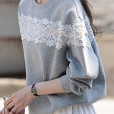 Casual Crew Neck Pullover Lace Paneled Long-Sleeve Sweatshirt