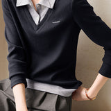 Casual Commuter Fake Two-Piece T-Shirt Pullover Color-Block Shirt