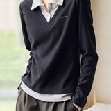 Casual Commuter Fake Two-Piece T-Shirt Pullover Color-Block Shirt