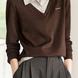 Casual Commuter Fake Two-Piece T-Shirt Pullover Color-Block Shirt