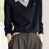 Casual Commuter Fake Two-Piece T-Shirt Pullover Color-Block Shirt
