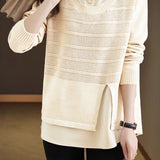 Casual Versatile Ribbed Paneled Fake Two-Piece Shirt