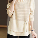 Casual Versatile Ribbed Paneled Fake Two-Piece Shirt