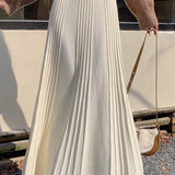 Casual Versatile Solid-Color Pleated Midi Skirt