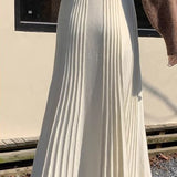 Casual Versatile Solid-Color Pleated Midi Skirt