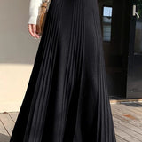 Casual Versatile Solid-Color Pleated Midi Skirt