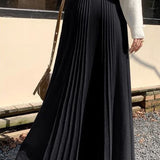 Casual Versatile Solid-Color Pleated Midi Skirt