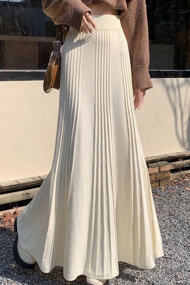 Casual Versatile Solid-Color Pleated Midi Skirt - liwisi