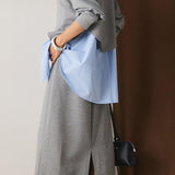 Casual Color-Block Overlay Shirt Skirt 3-Piece Set