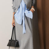 Casual Color-Block Overlay Shirt Skirt 3-Piece Set