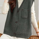 Casual Versatile Solid-Color V-Neck Vest