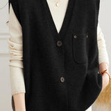 Casual Versatile Solid-Color V-Neck Vest
