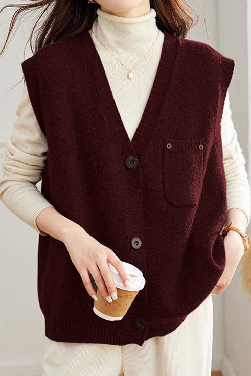 Casual Versatile Solid-Color V-Neck Vest - liwisi