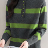 Casual Color-Block Striped Half-High Neck Sweater