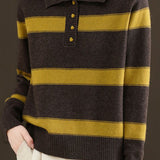 Casual Color-Block Striped Half-High Neck Sweater