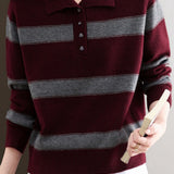Casual Color-Block Striped Half-High Neck Sweater