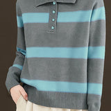 Casual Color-Block Striped Half-High Neck Sweater