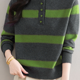 Casual Color-Block Striped Half-High Neck Sweater