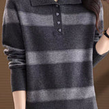 Casual Color-Block Striped Half-High Neck Sweater