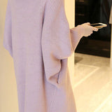 Casual Versatile Solid-Color Ribbed Batwing Sleeve Coat