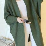 Casual Versatile Solid-Color Ribbed Batwing Sleeve Coat