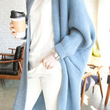 Casual Versatile Solid-Color Ribbed Batwing Sleeve Coat