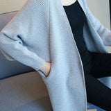 Casual Versatile Solid-Color Ribbed Batwing Sleeve Coat